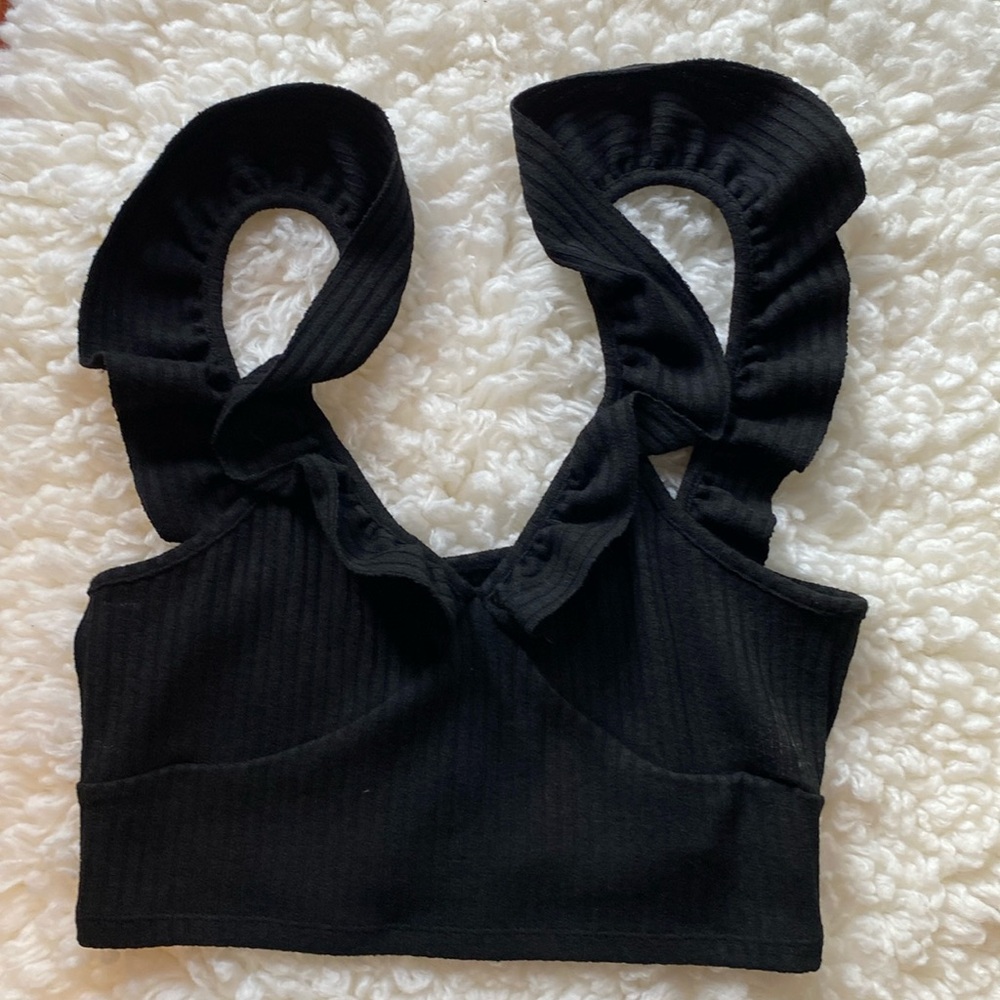 Urban Outfitters UO Ruffle Sleeve Bodice Contour Black Crop Top Size Large
